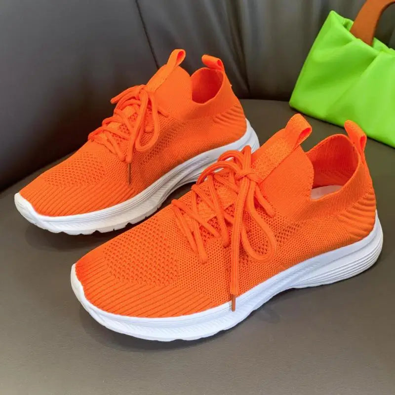 Women's Pink Casual Shoes Breathable Mesh Platform Sneakers Slip-on Flying Shoes Women Tennis Shoes Lightweight Female Shoes