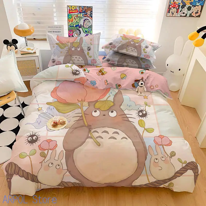 3D Exquisite Cartoon Print Duvet Cover My Neighbor T-Totoro Bedding Set Comforter Bed Youth Home Decor Kids Boys Girls Gift