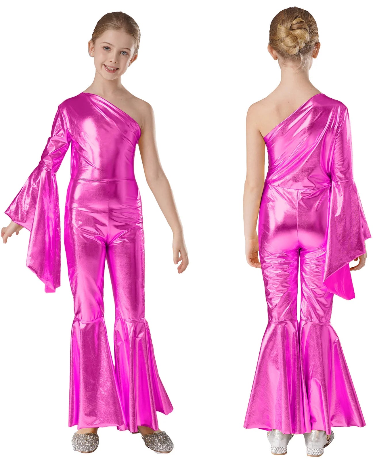 Kids Girls Hippie Halloween Costume Tassels Unitard Bell-bottom Long Pants Bodysuit Jumpsuit Disco Dance 60s 70s Rave Party Wear