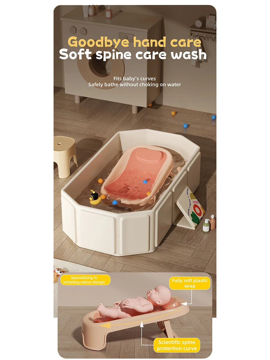 1pc Kids portable thick folding bathtub, Can be used  sitting or lying, for 0-8 years old children newborns suitable for travel