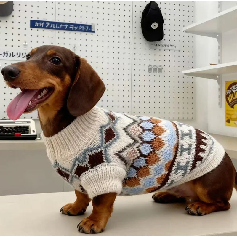 Bohemia Dogs Sweater Wiener Autumn Hand-knitted Soft Coat For Badger Dog Thicken Warm Loungewear Dachshund Small Mid Dog Clothes