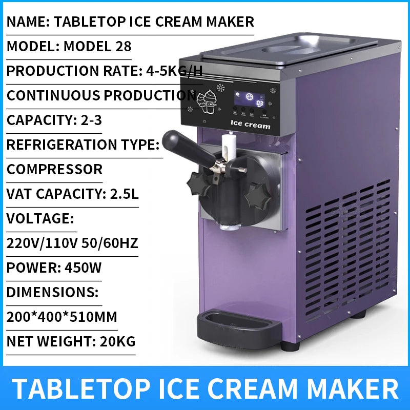 Ice cream machine, commercial stall fully automatic sundae ice cream machine, milk tea dessert ice cream machine 110V/220V