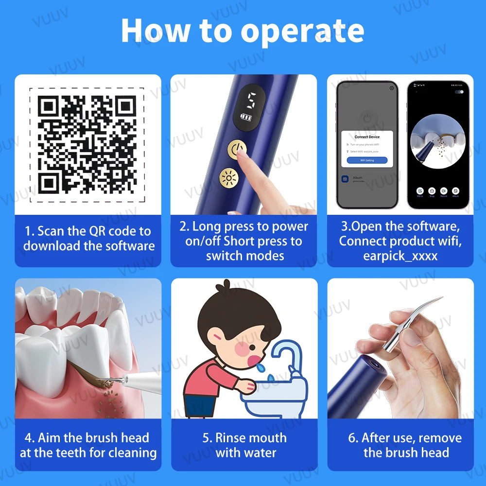 Visible Ultrasonic Dental Scaler Tartar Remover 5 modes with LED Light Household Teeth Cleaning Tools Dental Cleaner Oral Care