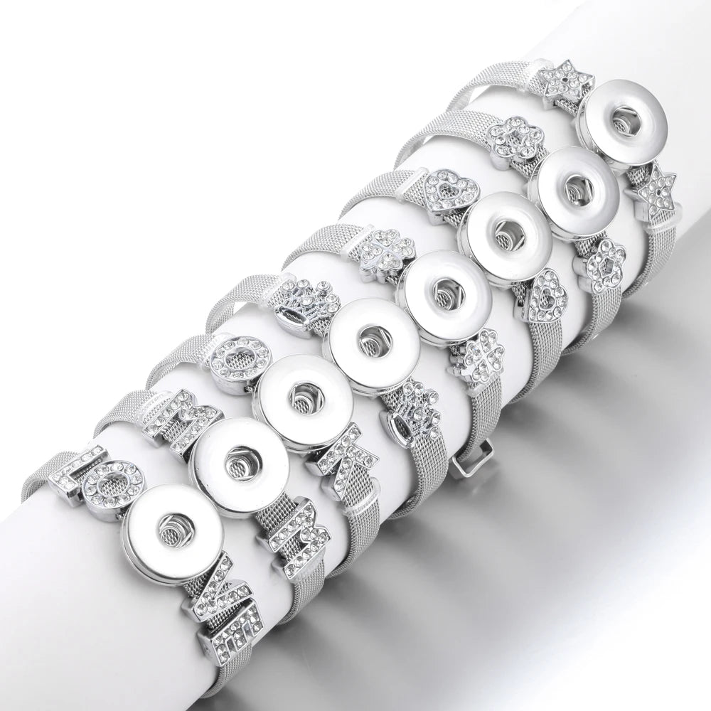10pcs/lot Wholesale Metal 18mm Snap Button Bracelet Bangles Silver Gold Color Snap Bracelet Fit 20mm 18MM Snap Buttons Jewelry