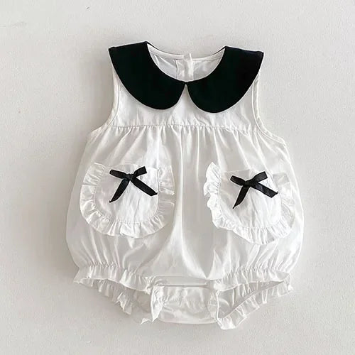 2025 New Summer Korean Style Climbing Suit Flying Sleeve Cotton Lace Splicing Toddler Baby Girls Jumpsuit 0-24M Baby Clothing
