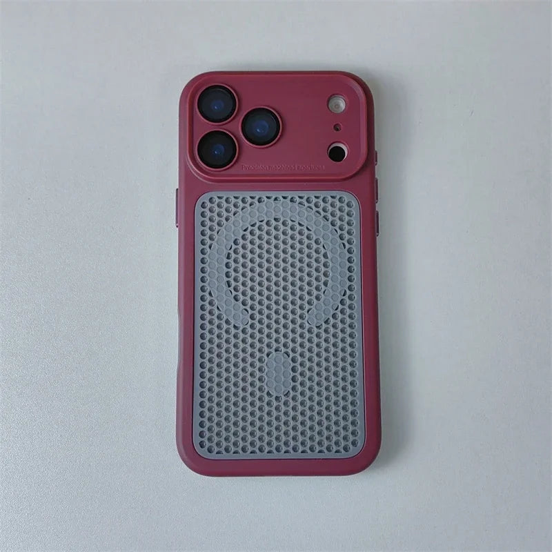 Heat Dissipation Mesh Magnetic Case for iPhone 17 15 14 13 12 16 Pro Max Plus For Magsafe Lens Protector Shockproof Bumper Cover