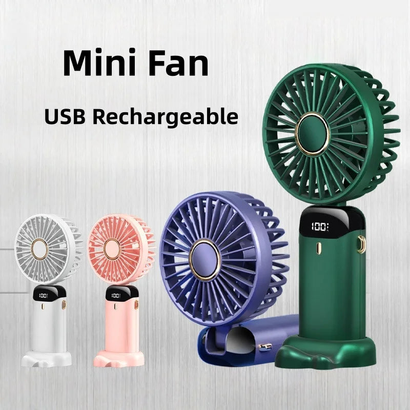 5-Speed Portable Handheld Mini Fan Foldable Neck Hanging Fans USB Rechargeable Fan with Phone Stand and Display Screen fan