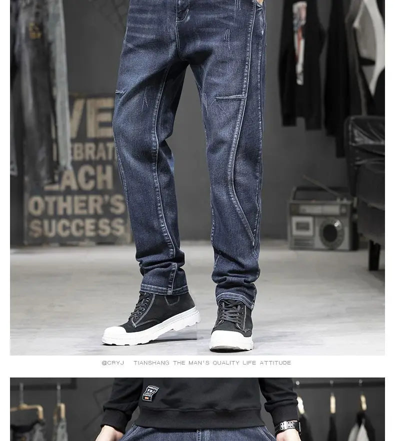 Summer Designer Clothes High Quality Punk Harajuku Fashion Casual Plus Size Slim Fit Denim Jeans for  2025 Cowboy Pants for Men