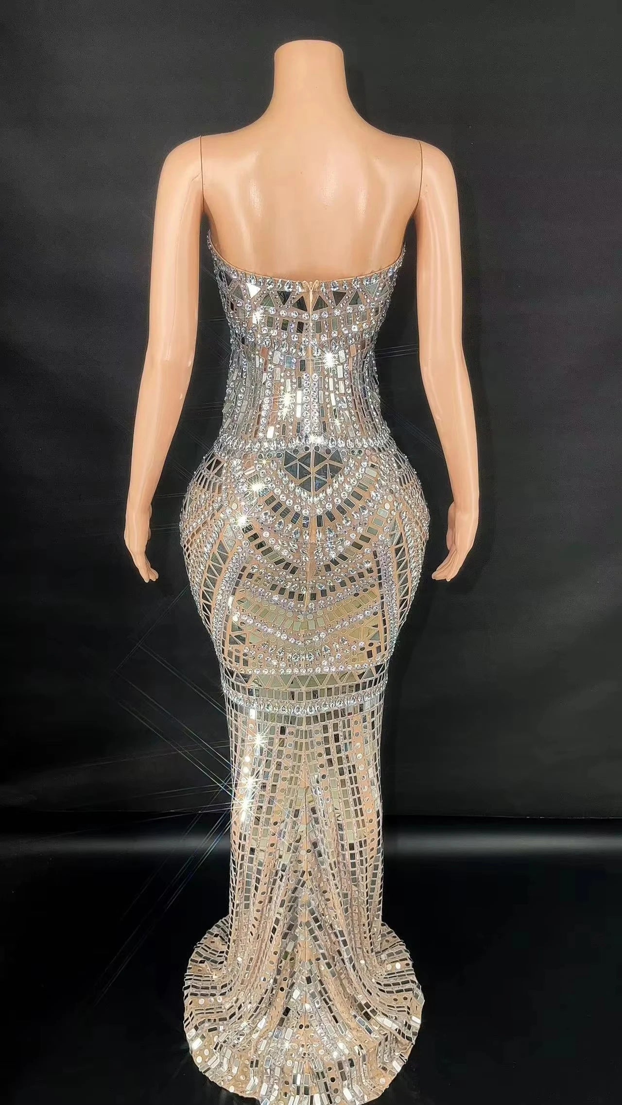 ZD Sexy Sparkly Multicolor  sequin Rhinestones Sleeveless Long Dress Women Birthday Celebrate Prom Dance Dress Plus Size