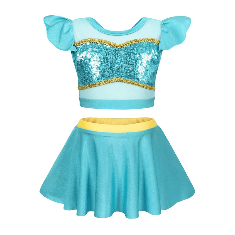 Girls Ruffle Style Princess Swimwear Rapunzel Separate Swimsuit Kids Elsa Anna Jasmine Princess Swimsuits Beach Bikini
