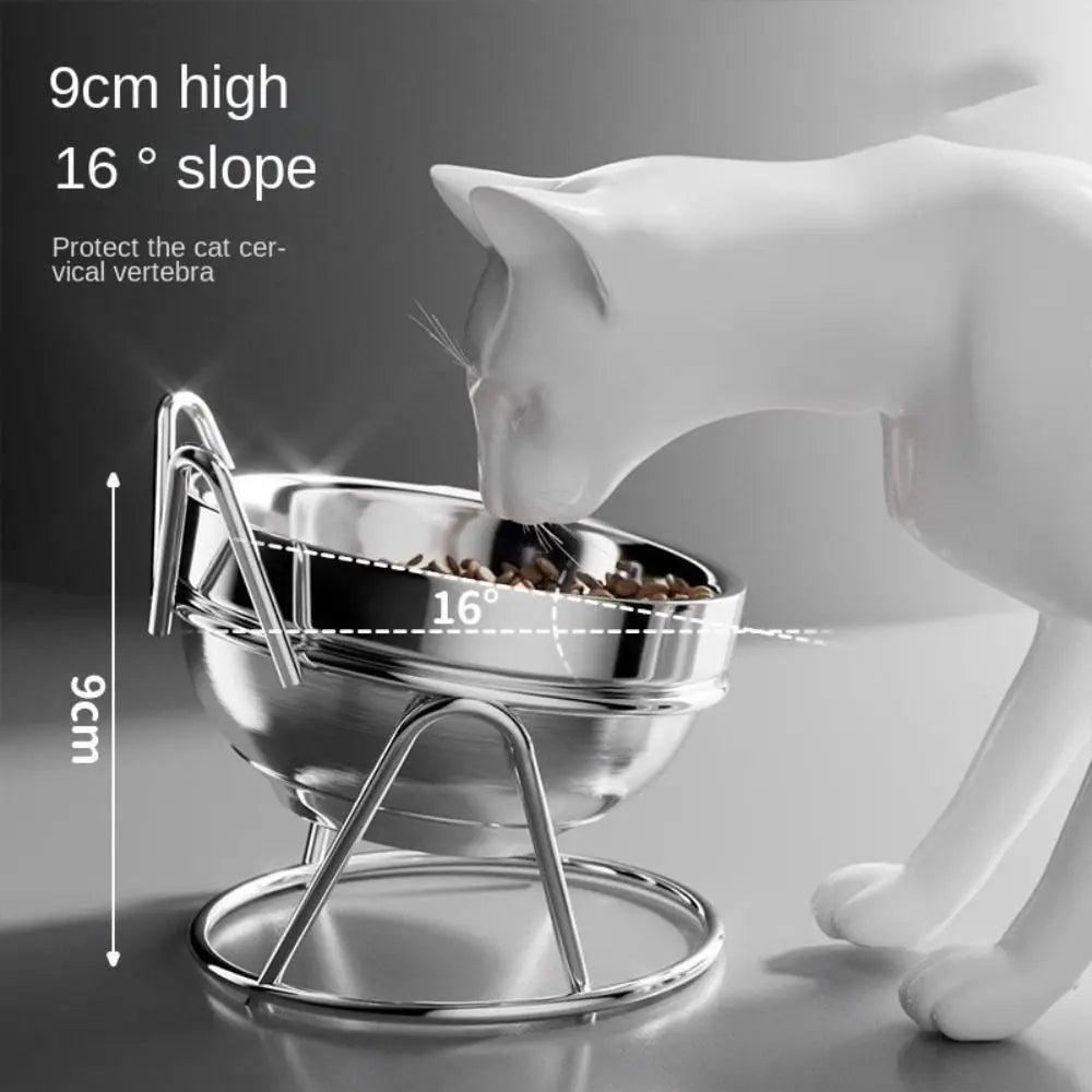 Pet Neck Protection Stainless Steel Cat Bowl with Stand High Foot Cat Water Bowl Drinking Bowl Anti overturning Slanted Mouth