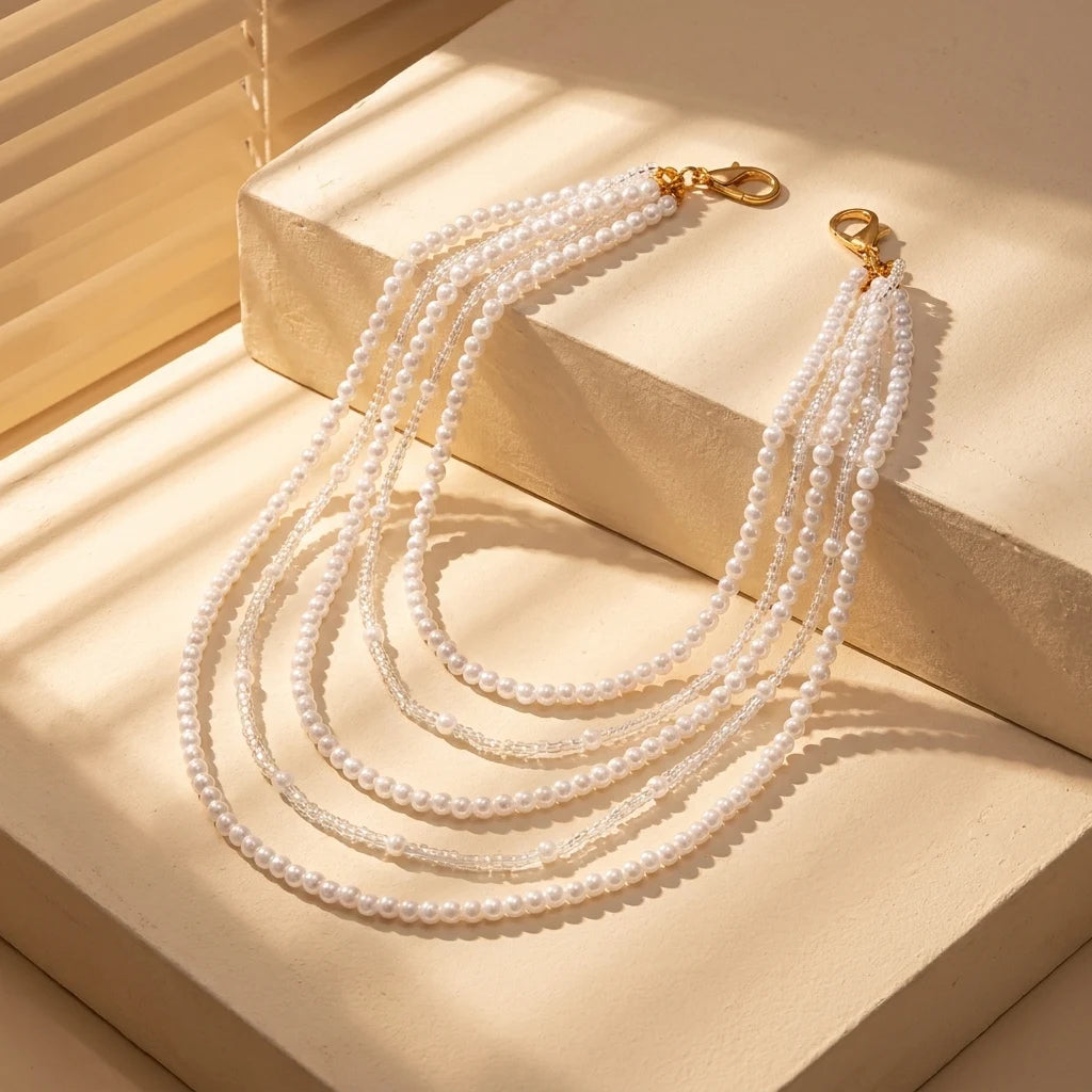 Sexy Imitation Pearl Body Chain for Women Multilayer Pearl Rice Beads Chain Shoulder Sweater Long Chain Party Wedding Jewelry