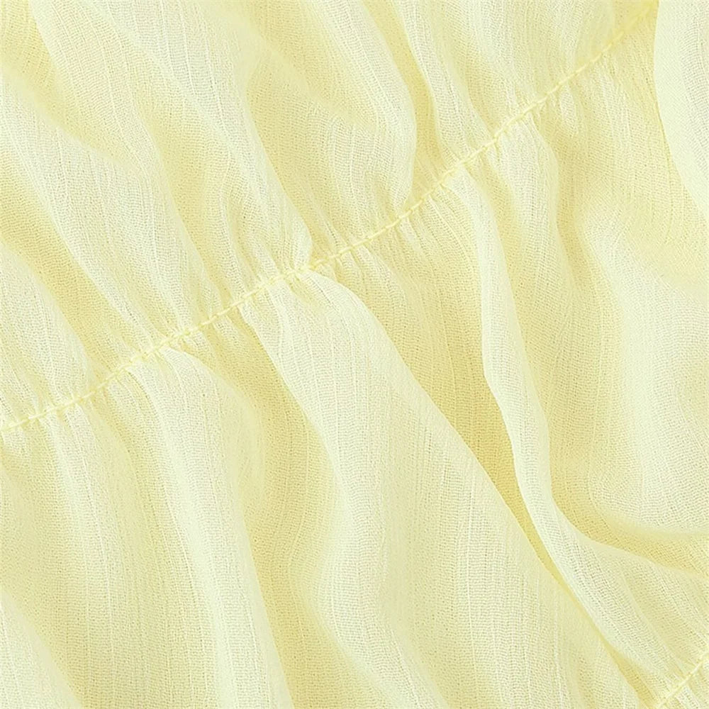 women's long sleeved mesh pleated loose casual dress summer new product solid color temperament long skirt