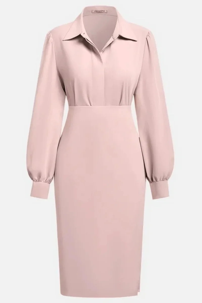 Temperament Slim Fit Women's Dress 2025 Autumn New Sexy Long Sleeve Shirt Dress For Women Bodycon Solid Color Office Lady Dress