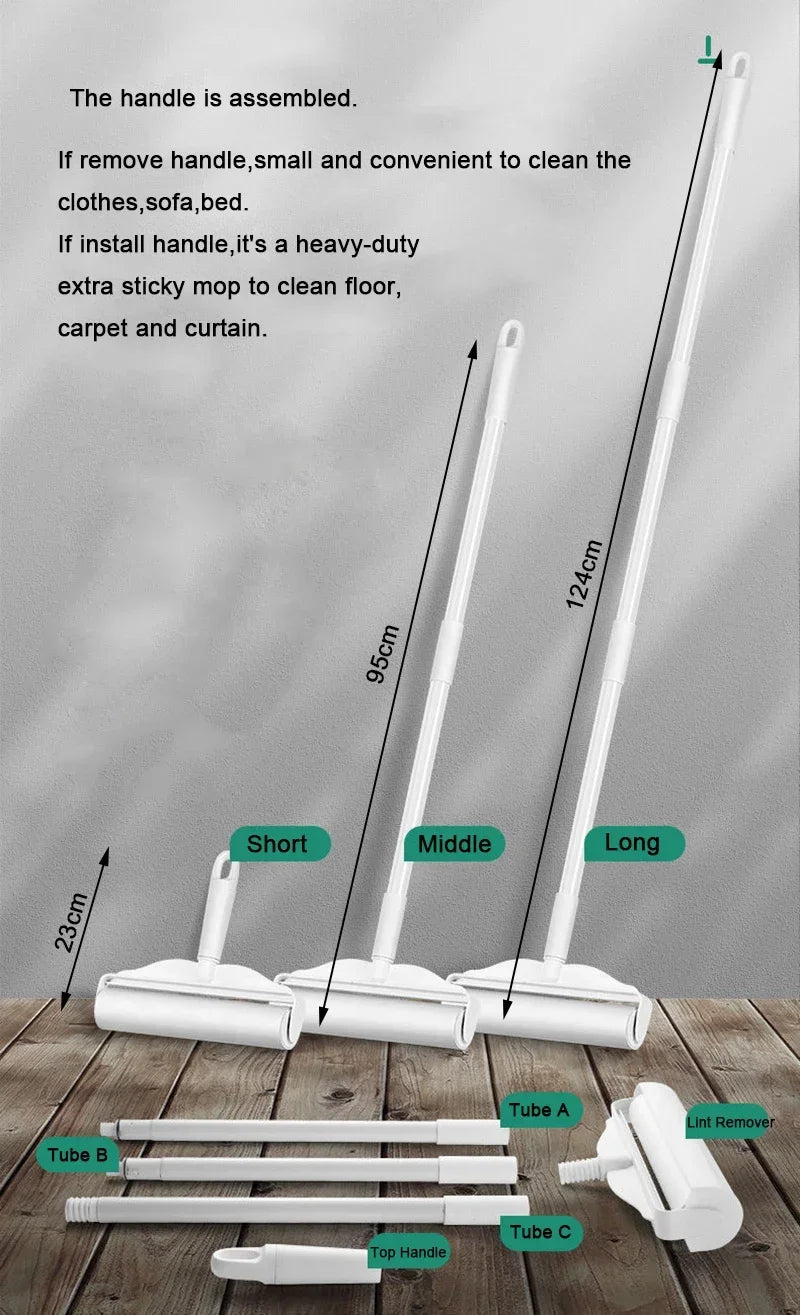 24cm 16cm Wide Lint Rollers Sticky with Long Handle Large Surface Pet Hair Remover Dust Brush for Carpets Floors Curtains