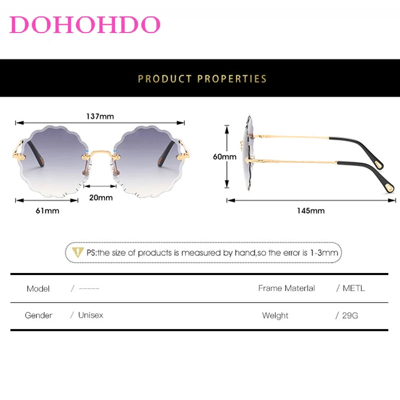 Oversized Round Sunglasses For Women Men Fashion Luxury Brand Design Rimless Sun Glasses Ladies Outdoors Travel Shades UV400