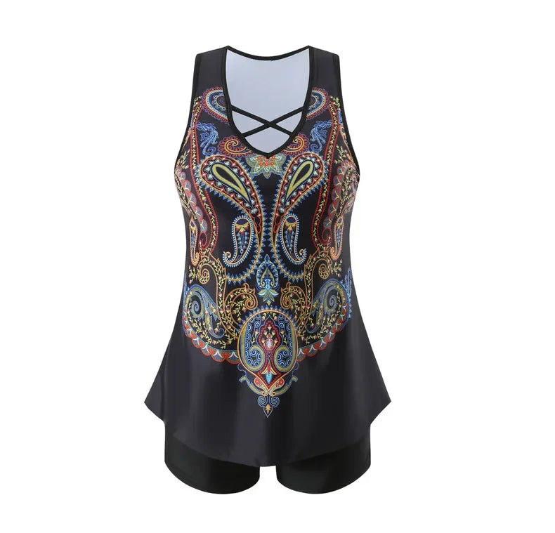 New Large Size Quick Dry Women's Shorts Strap Conservative Separate Bikini Swimsuit Flat Angle Vest Two Piece Swimwear Set