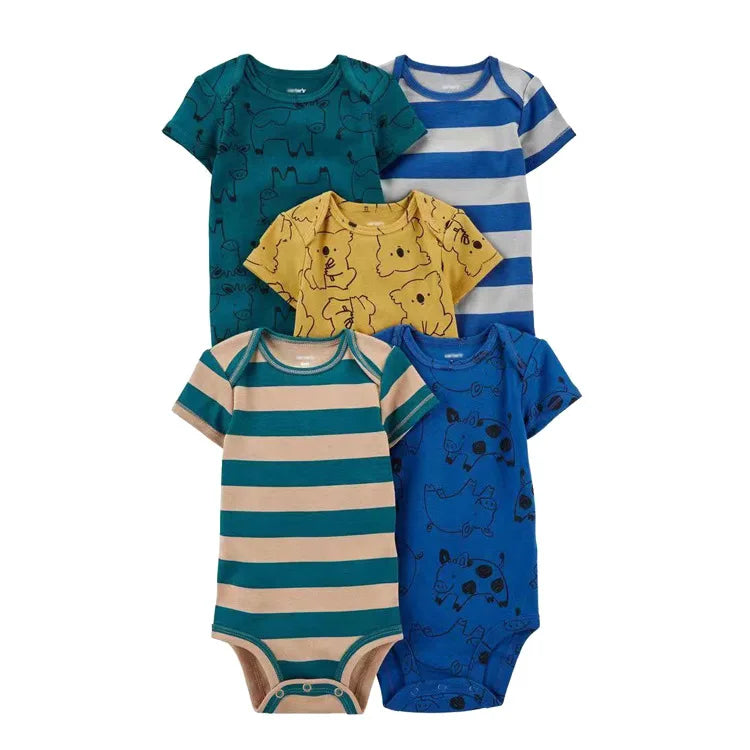 LIEMEI (Baby 0-24M)5 pcs Baby New  Romper Summer Onesie Pajama Cotton Boy Girl Clothes Newborn Zipper Footies Jumpsuit Short-Sle