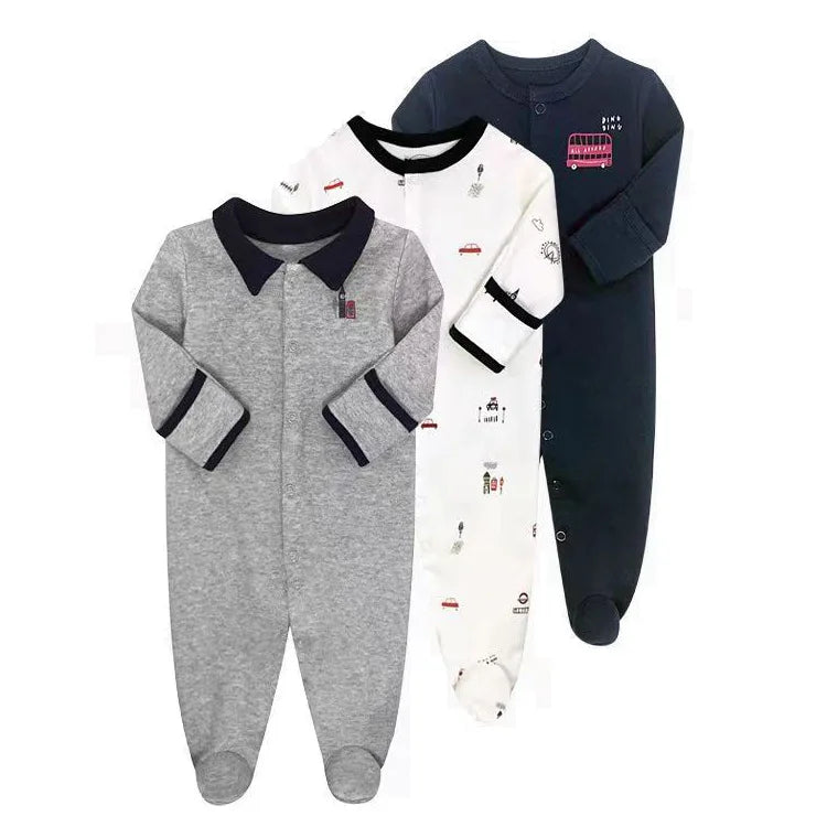 3pcs/Lot Cotton Soft Baby Romper Jumpsuit for Boys Girls with Zipper Footed Long Sleeve Pajama Sleepsuit Outfit Infant Clothes