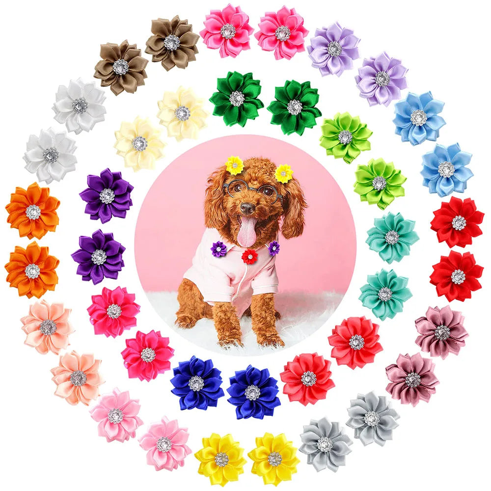 50/100pcs Bright Fashion Pet Dog Hair Bows Pet Hair Remover Hand-made Exquisite Pet Bows Supplies Pearls Pet Hair Accessories