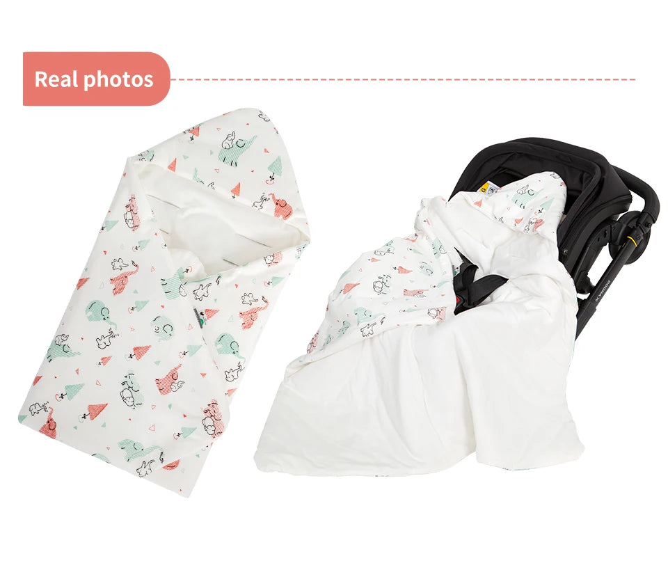 Newborn Basket Blanket 90*90Cm Autumn Windproof Warm Hooded Envelope In Baby Car Seat Cute Elephant Print For Girls
