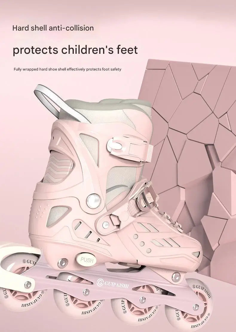4 Wheels Flashing Inline Skates with Full Protective Gear Set Helmet Knee Pads Elbow Pads Carry Bag Adjustable Size for Boy Girl