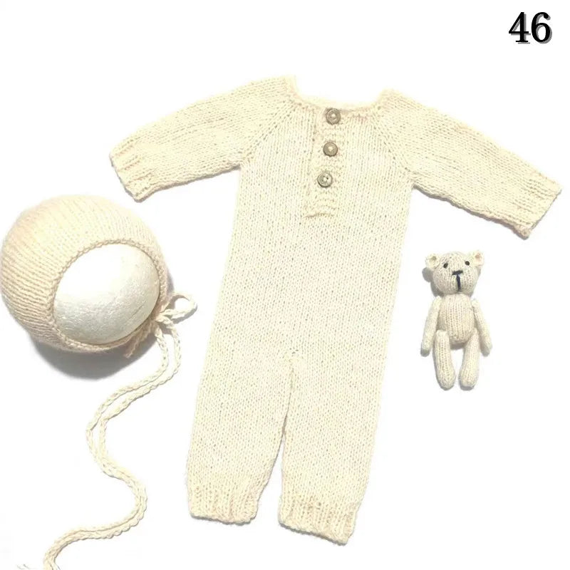 Newborn Photography props Pants Climbing Clothes BearTotal of Three Sets Handmade Knitted Mink