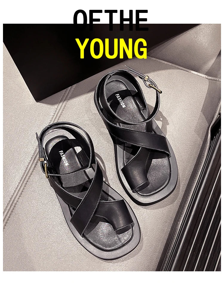 AIYUQI Women Summer Sandals 2024 New Genuine Leather Ladies Sandals Flat Fashion Sandals Women