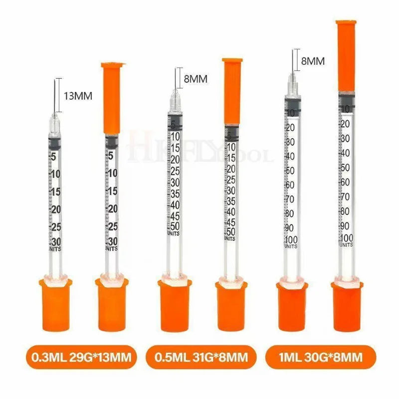 100pcs/box 0.3ml/0.5ml/1ml Disposable Sterile Syringes with 31G 6mm 8mm 29G 13mm 30G Needles for Lab Measuring Pet Feeding
