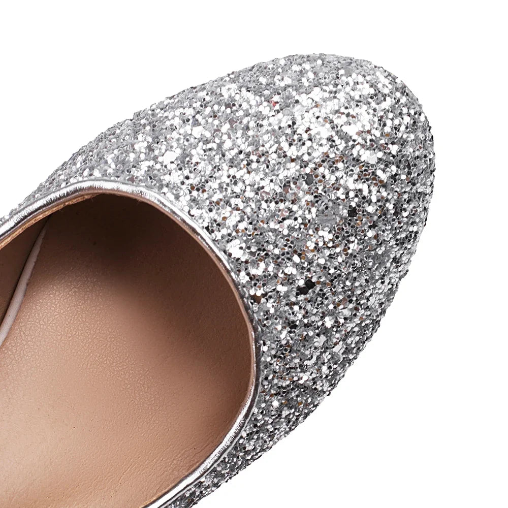 2025 Summer New Shiny Sequins High Heels Women Platform Sandals Party Dress Wedding Pumps Ladies Shoes Gold Silver Zapatos Mujer