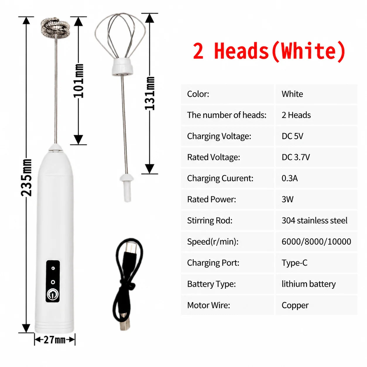 Electric Milk Frother + Egg Beater Wireless Type-C Charging 3 Speeds Mini Handheld Foam Maker Coffee Whisk Cooking Tools