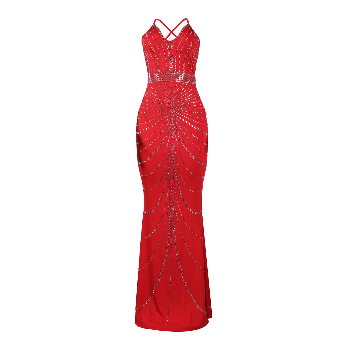 Sparkling Solid Color Hot Diamond Sheer Mesh Long Skirt, Elegant and Luxurious Spring Women's Cocktail Dress, Celebrity Clothing