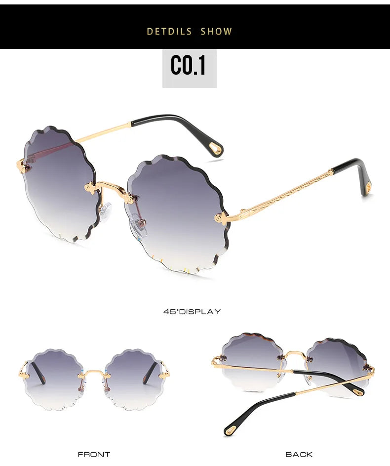 Oversized Round Sunglasses For Women Men Fashion Luxury Brand Design Rimless Sun Glasses Ladies Outdoors Travel Shades UV400