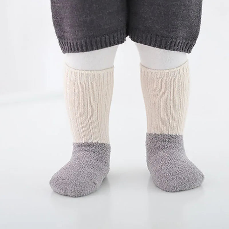 MILANCEL Winter New Baby Socks Infant Patchwork Non-slip Socks Newborn Baby Thickened Warm Socks