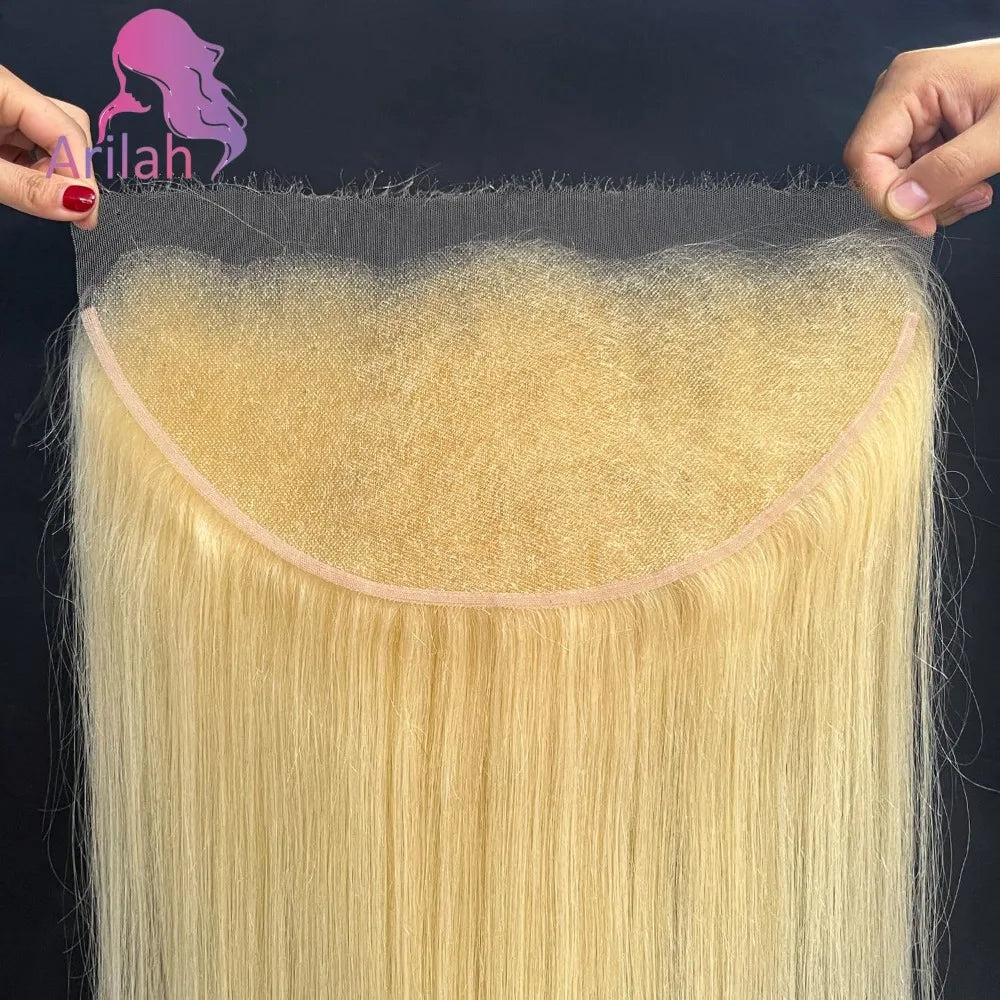 613 Blonde 13x6 Lace Frontal Skinlike 12A Brazilian Virgin Blonde Human Hair Frontal 12-20 Inch Pre-Plucked Full End