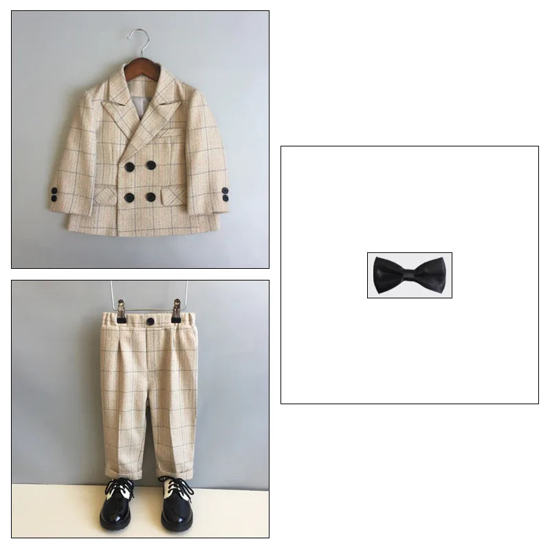 Autumn Winter Children Boys Formal Suit Kids Boys Wedding Suit 1-14Y Teenager Boy Blazer Vest Pant Suit Elegant Boys Kid Costume