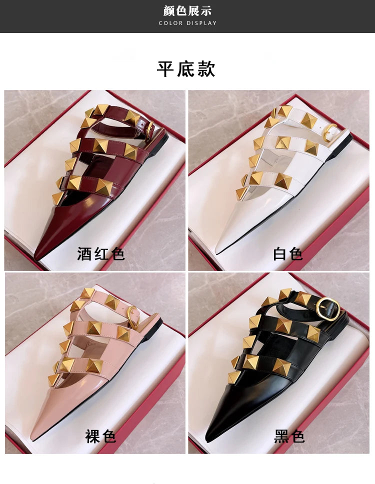 Women's Fashion Rivet High Heels 2023 Spring/Summer New Baotou Sandals Pointed Single Shoes