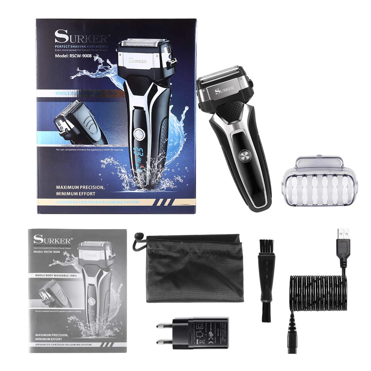 Turbo two speed wet dry rechargeable electric shaver foil set male USB face beard electric razor for men body shaving machine