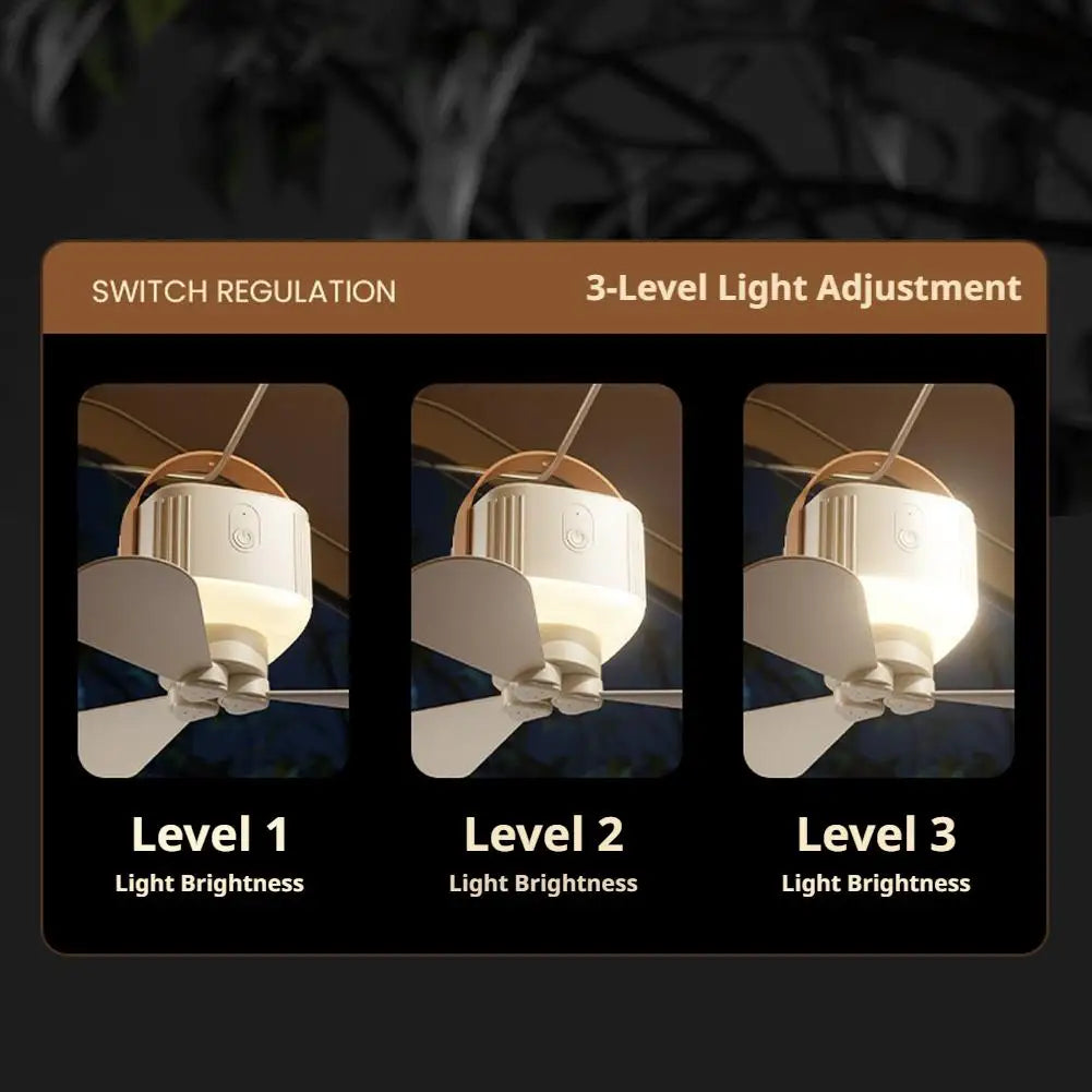 Portable Ceiling Fans Outdoor Camping Fan Tent Ventilator Cooler Rechargeable Electric Fan Remote Control LED Lighting