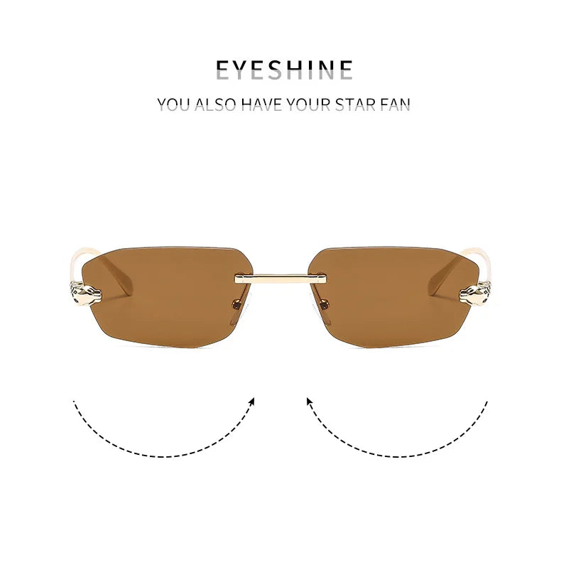 Popular Brand Brown Square Women Sunglasses Fashion Luxury Rimless Rectangle Sun Glasses Female Shades UV400 Vintage Eyewear