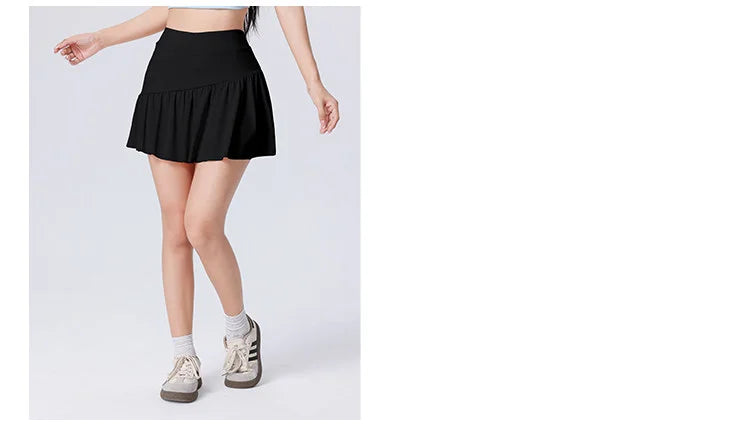 Women High Waist Asymmetrical Tennis Skirt Built-in Shorts Quick Dry Breathable Workout Running Sports Mini Skort