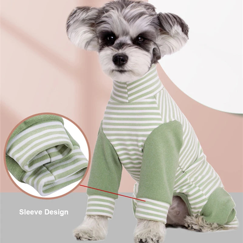 Stripe Fleece Jumpsuit For Small Dogs Winter Dog Clothes Warm Pajamas Dog Long Sleeve Bodysuit Puppy Teddy Chihuahua Clothes