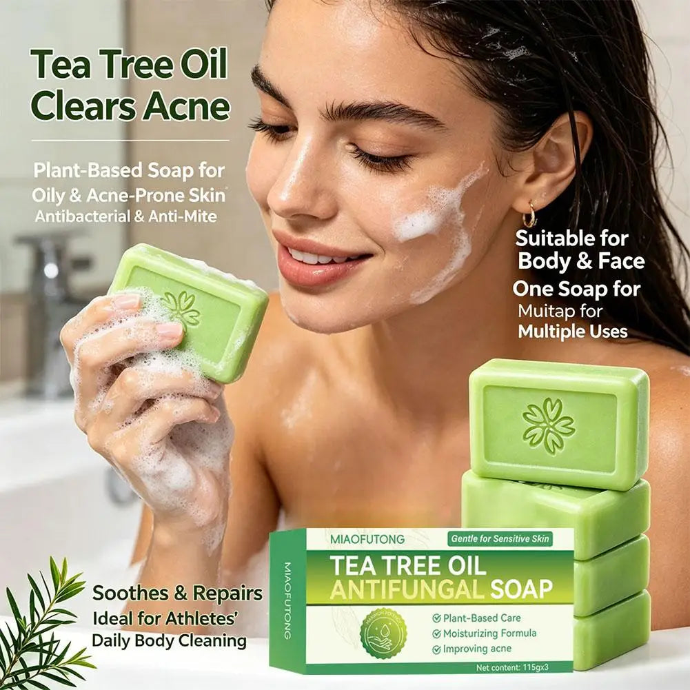 Tea Tree Soap for Face & Body Acne, 3pcs Tea Tree Oil Soap Bar for Face & Body Natural Skin Cleanser for Oily, Dry & Itchy Skin