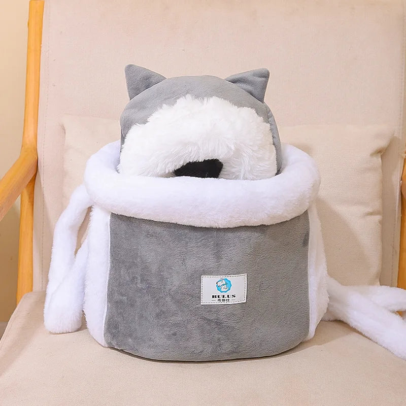Lovely Pet Carrying Dog Cat Carrier Backpack Warn Plush Travel Bag Chest Pack Breathable Cat Animal Transport Backpack