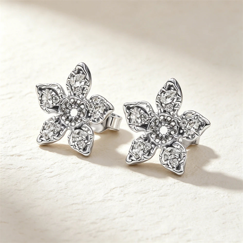 925 Sterling Silver Butterfly Flower Bee Lilac Leaf Zircon Earrings Suitable for Daily Wear as Women's Jewelry Holiday Gifts