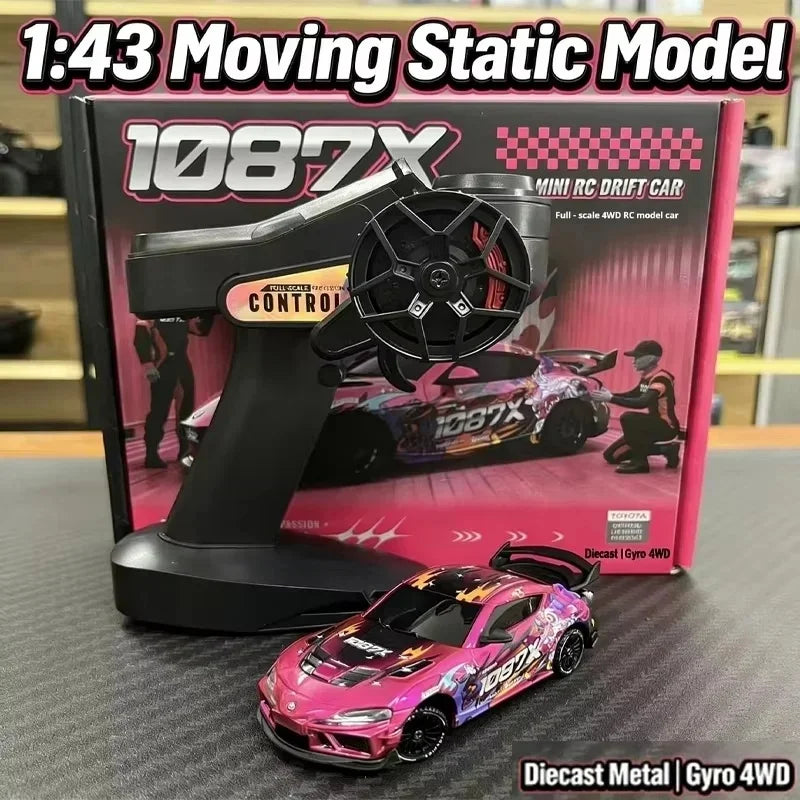 JXC1:43 Supra 1087X RC Drift Car Diecast Metal Body Static Model Grade Gyro 4WD Full Proportional Mini RC Vehicle for Collectors