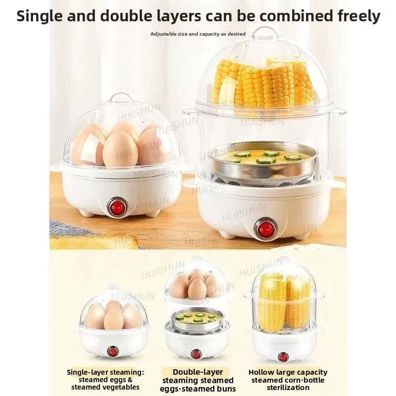 Double Layers Electric Egg Boiler Multifunctional Breakfast Cooking Machine Mini Egg Steamer Poacher Kitchen Accessory