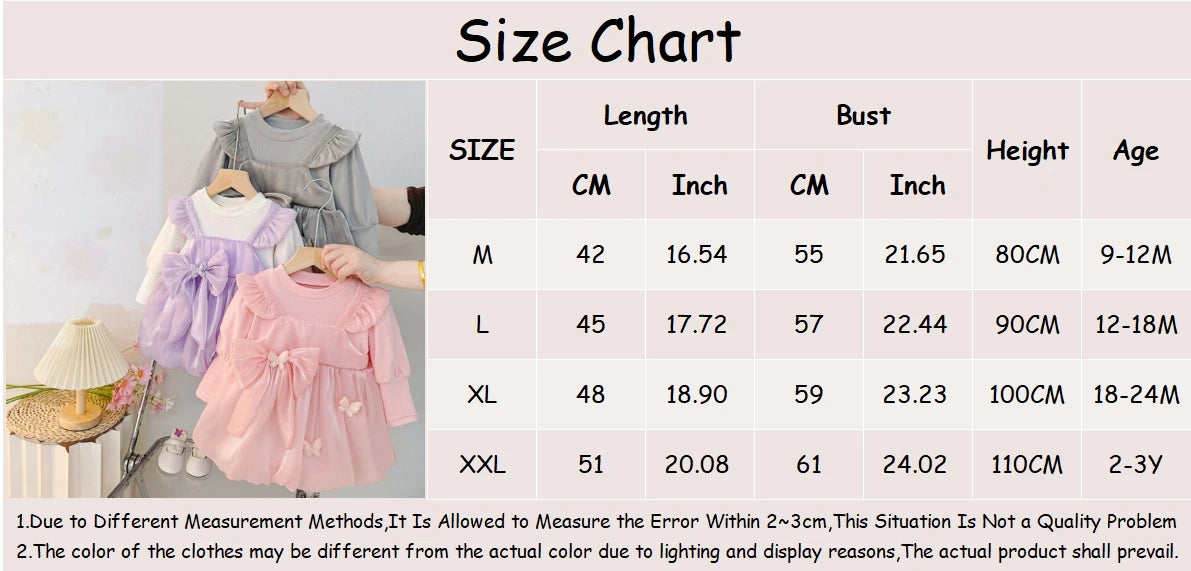 Baby Girl Dress Spring/Fall Bow-Tie Tulle Long-Sleeve Dress Adorable Princess Baby Dress