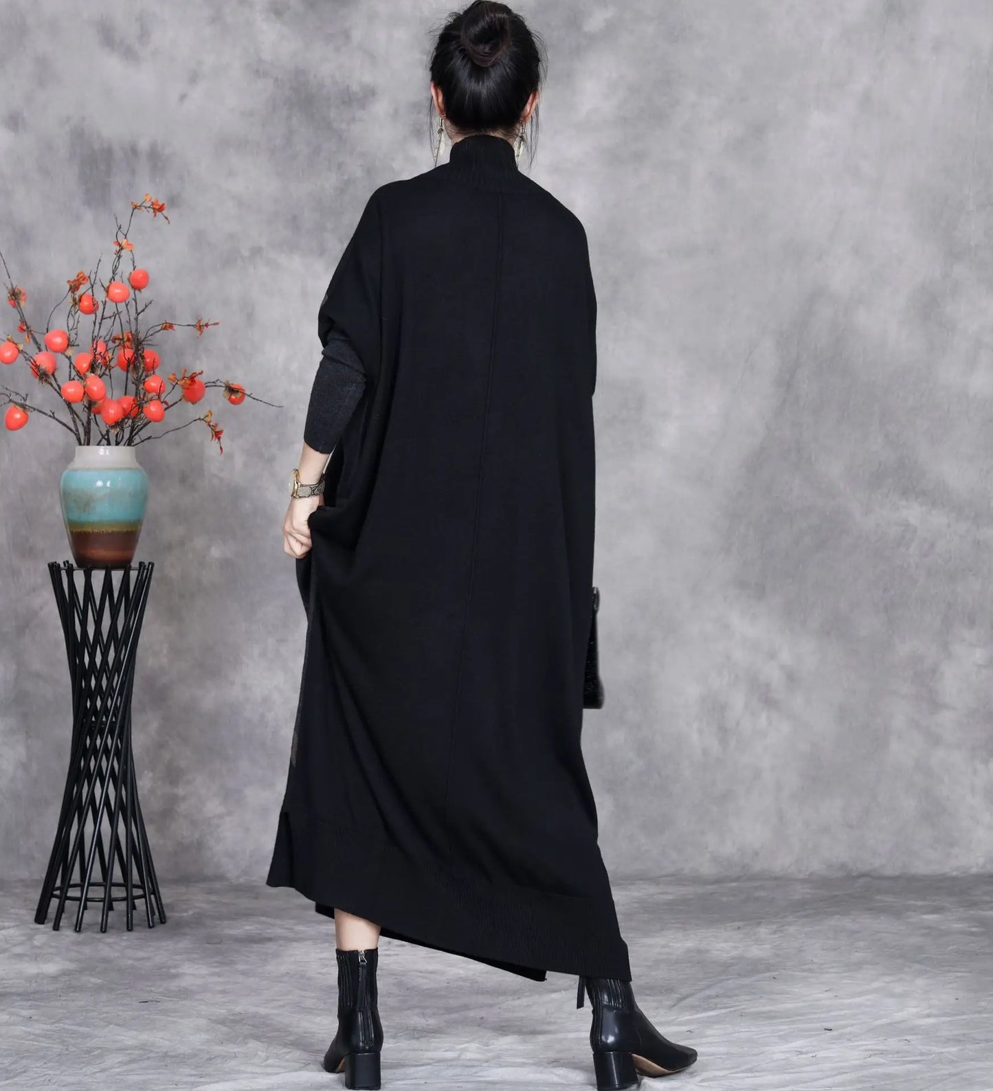 Johnature 2025 Woman Autumn New Fashion Mock Neck Loose Long Sleeves Dress Chinese Style Contrast Batwing Sleeve Casual Dress
