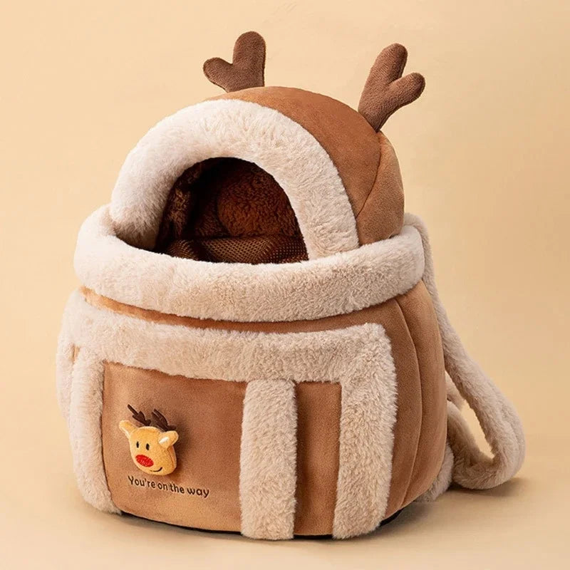 Outdoor Cat Carrier Portable Winter Warm Pet Travel Bag Luxury Hand Tote Car Seat Furry Nest For Small Dogs Puppies